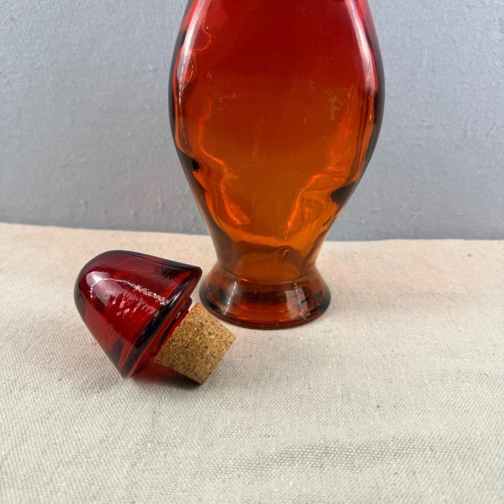 Vintage Amberina Glass Genie Bottle Decanter MCM‎ Spanish Flashed 19